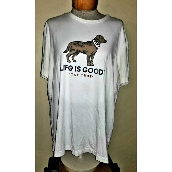 Life Is Good Tops - Life is Good XL cream with dog design on‎ front t-shirt short sleeve shirt